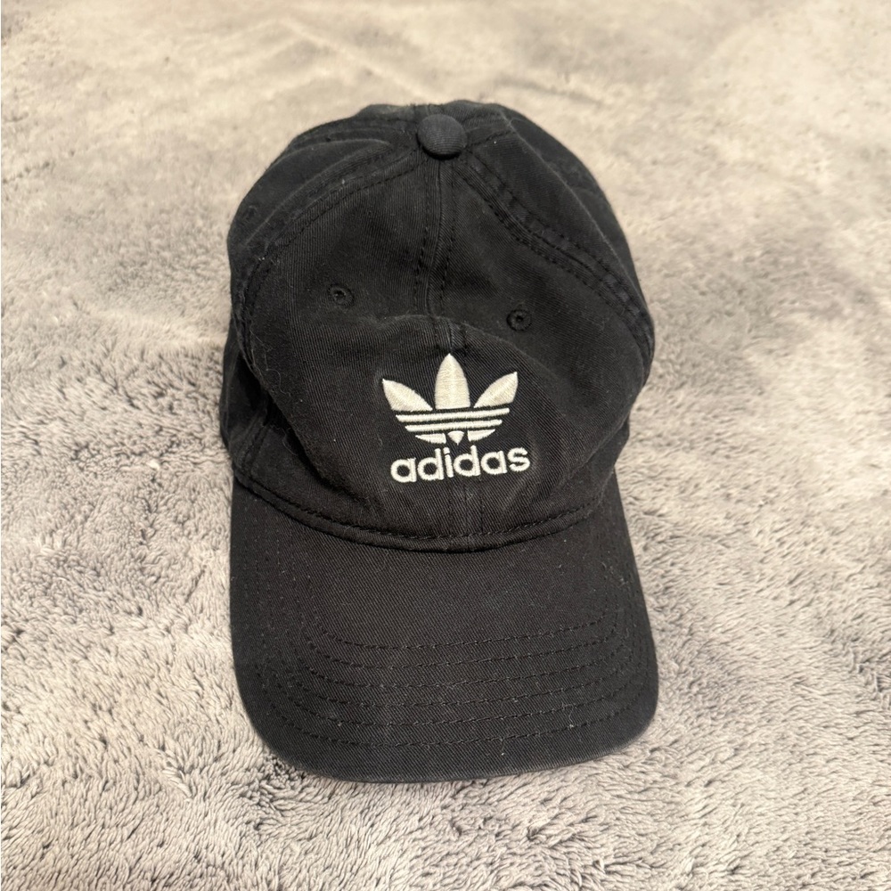 adidas Black Trefoil Logo Cotton Baseball Cap